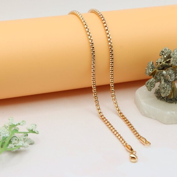 Elegant Rose Gold Plated Brass Box Chain Necklace, XPNL0219 - Picture 12 of 13